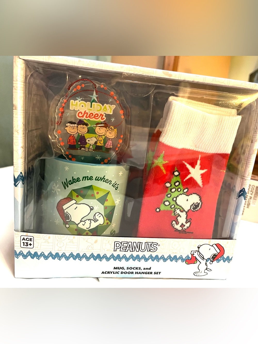 Culturally Peanuts Holiday Mug, Socks & Door Hanger (ornament) Set